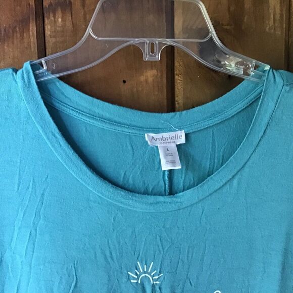 Ambrielle T Shirt Sz L Teal Green Lightweight Good Vibes Graphic Inspiration - Picture 3 of 6